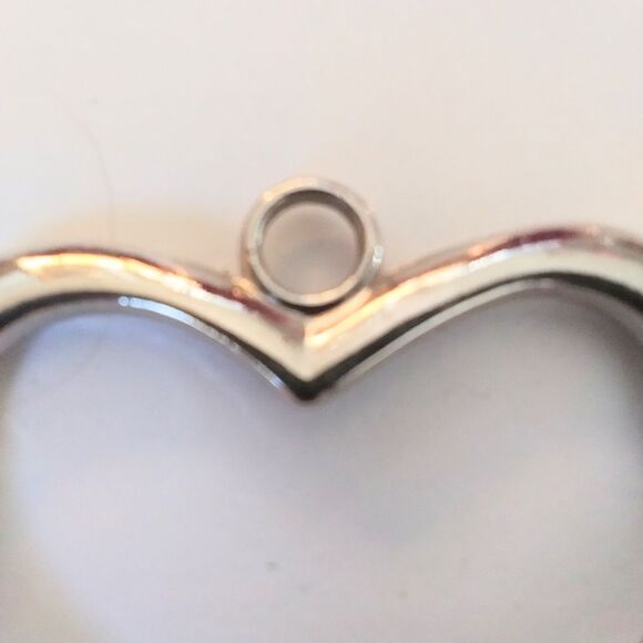 Heart Charm Stainless Steel BIG Over 2 Inches Silver Tone Necklace Choke… - Picture 3 of 8